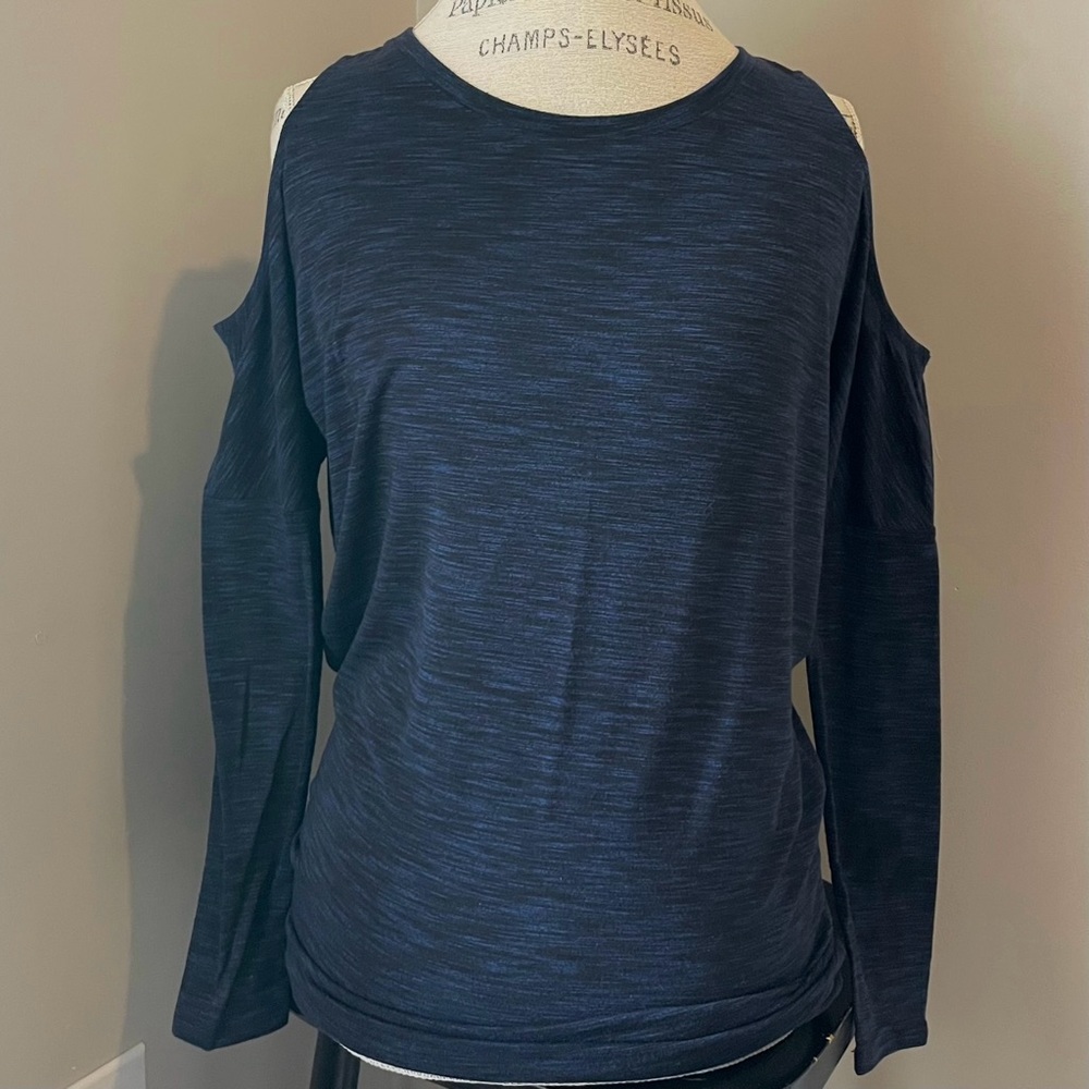 Express long sleeve cold shoulder heathered blue tunic top shirt - Picture 3 of 6